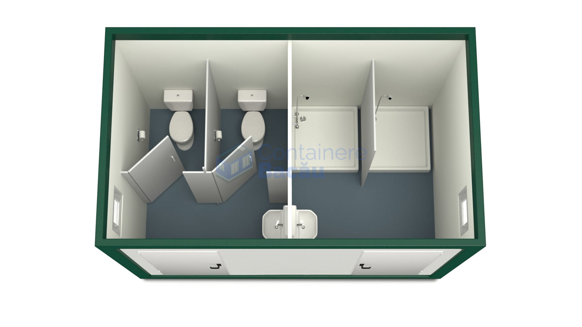 container sanitar bacau 4metri 2dusuri 2wc verde