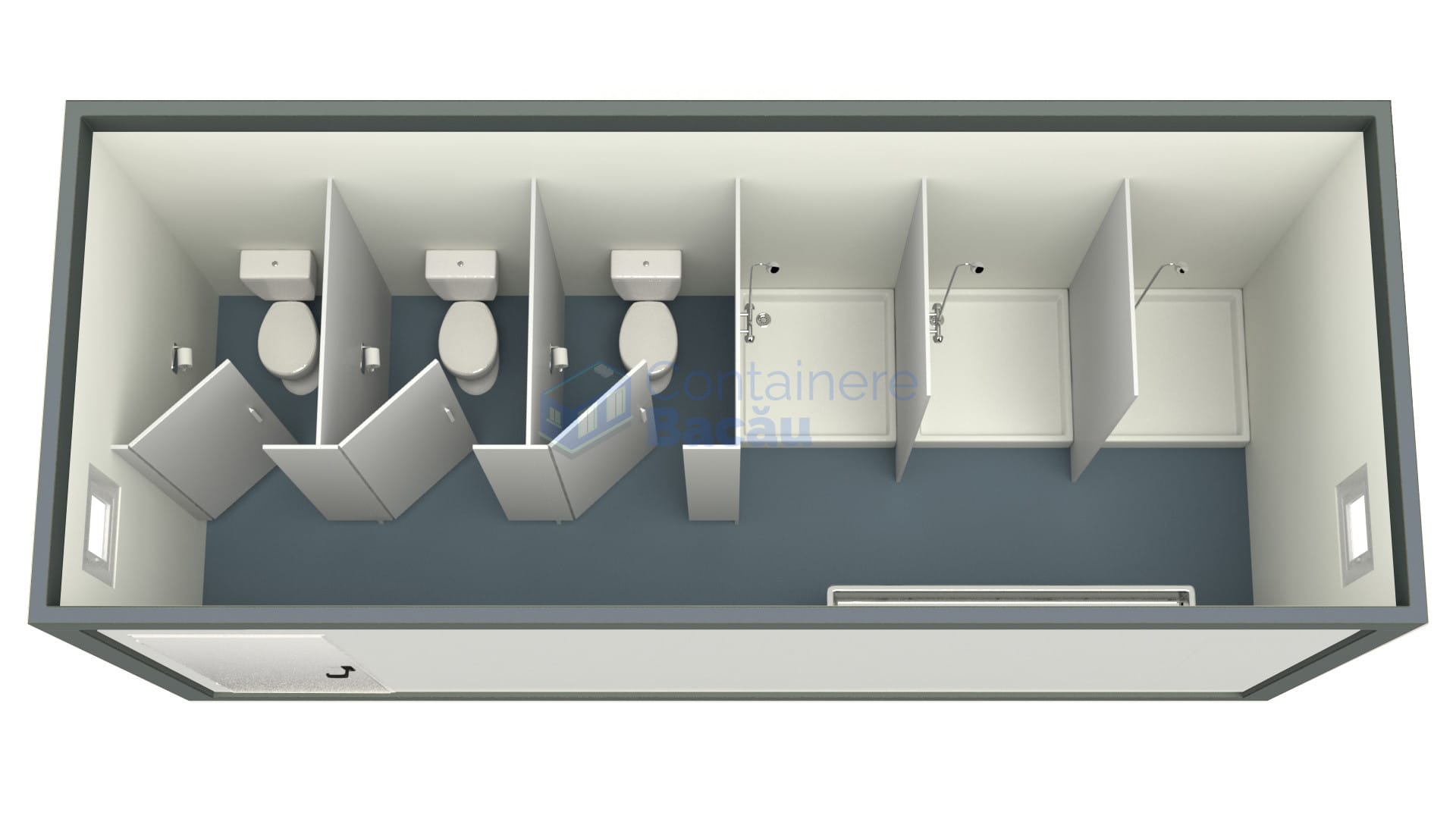 container sanitar bacau 6metri 3dusuri 3wc gri
